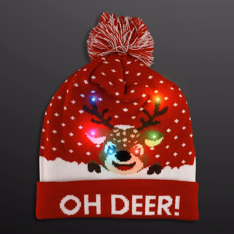 Reindeer Lights Blinky Beanie Holiday Hat