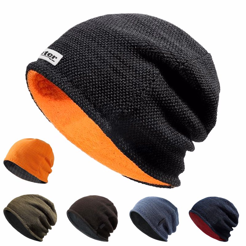 Double Sided Embroidered Beanie Winter Knit Hat