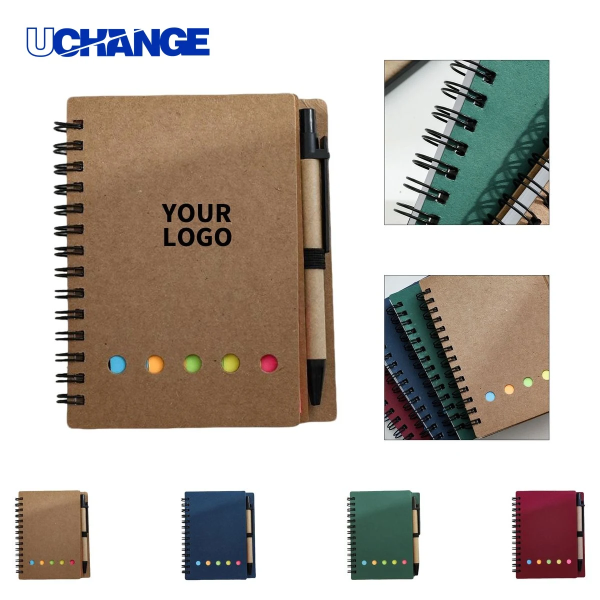 Kraft Spiral Notebook Set with Sticky Notes and Pen 1