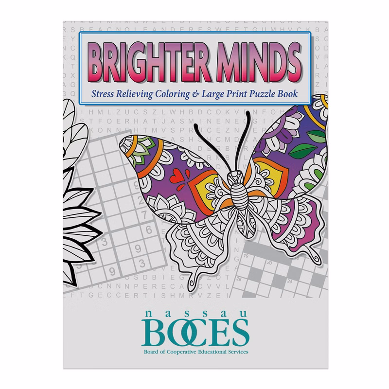 Brighter Minds Stress Relieving Coloring & Large Print Puzzle Book