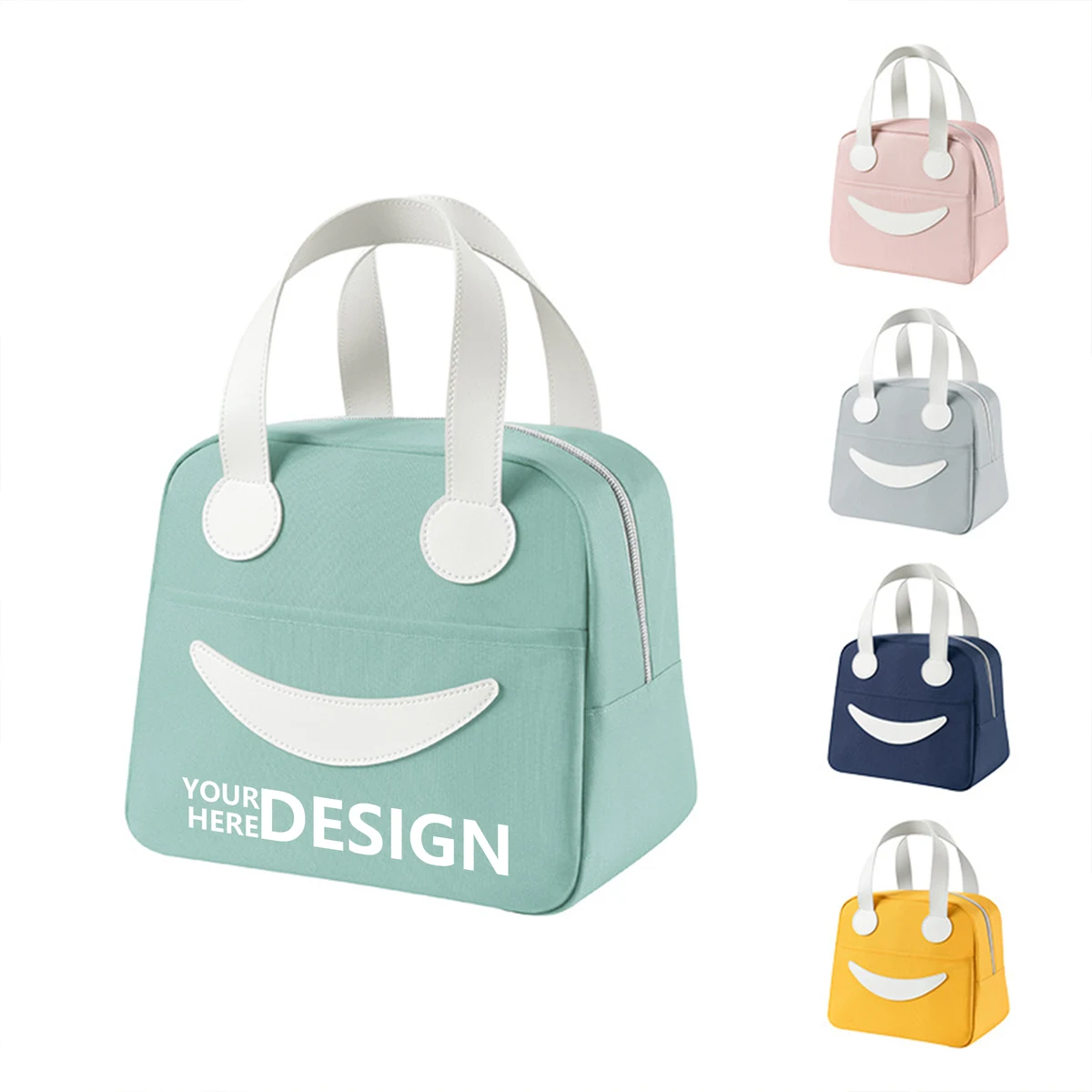 Smiley Face Oxford Cloth Insulated Tote Bag, custom tote bag with logo imprint 1