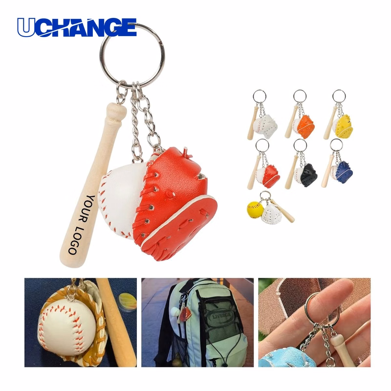 Baseball Keychain Charm 3 in 1 with Glove Bat and Ball