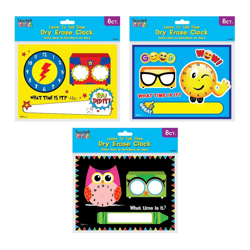 Dry-Erase Clocks - Assorted Styles 6" x 8" 8 Pack, custom clock with logo imprint 1