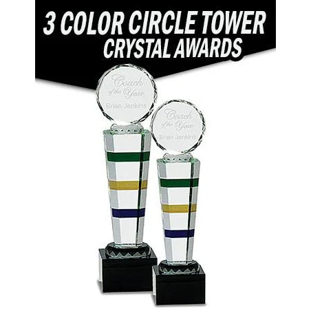 Crystal: 11.5" 3-color Column with Circle Facet on 1