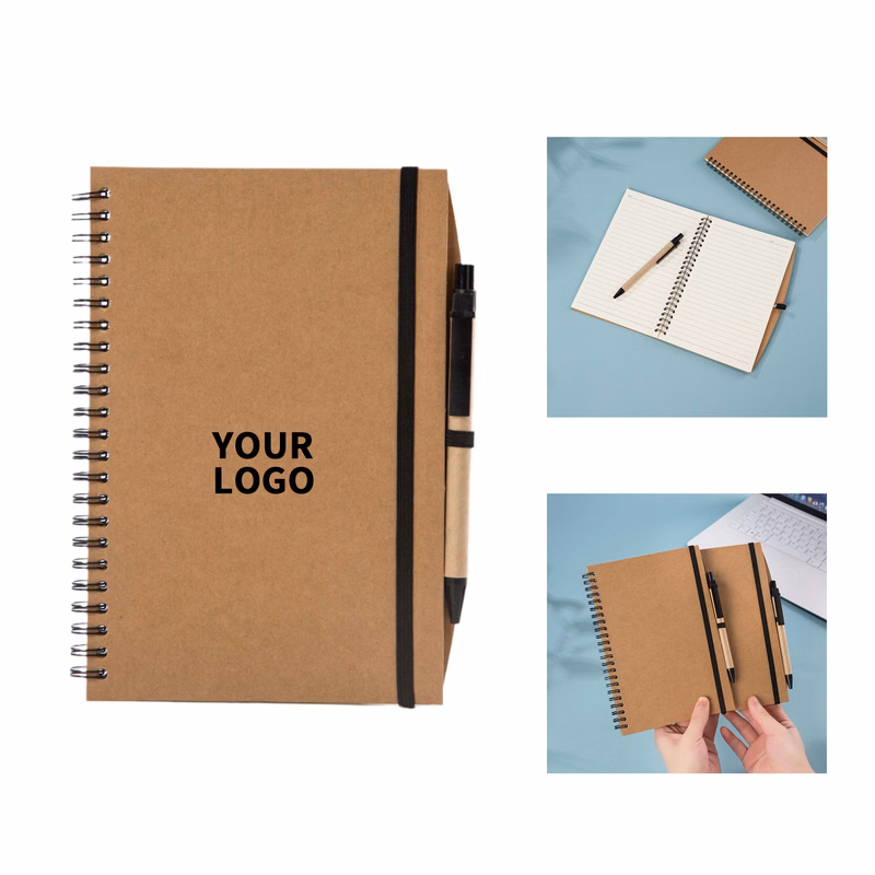 8.3" x 5.8" Recycled Paper Spiral Journal With Pen Holder