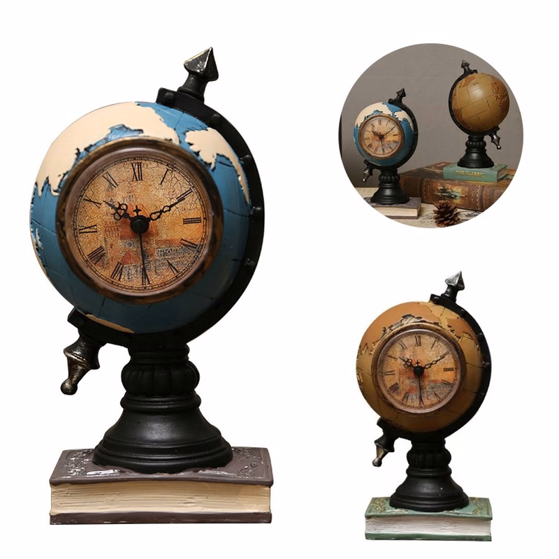 Retro Vintage Desktop Clock Globe Shaped Ornament
