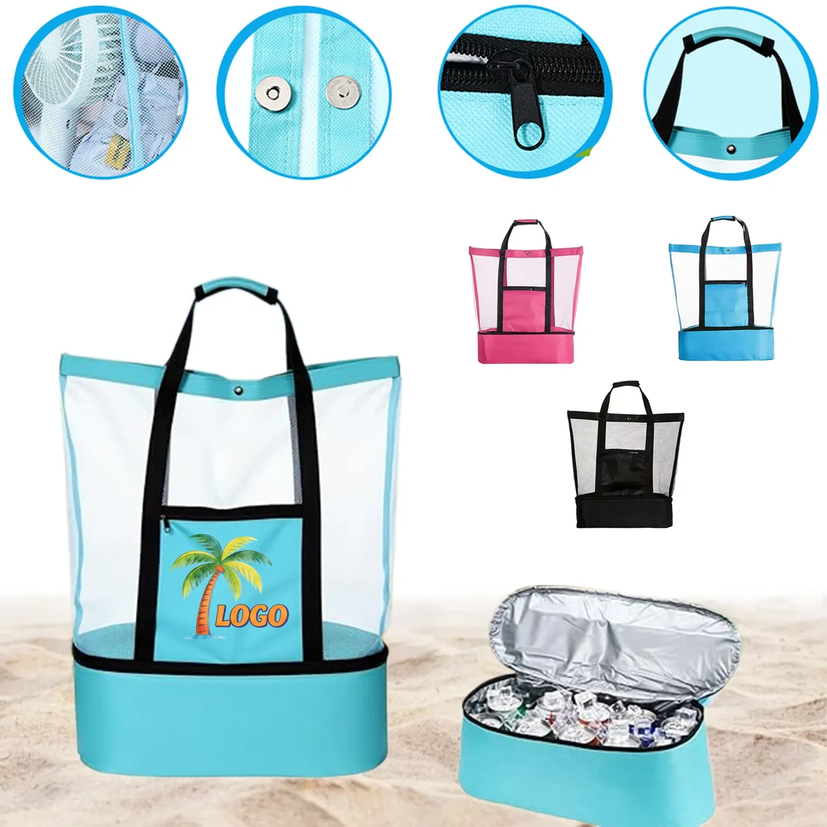 Bag with Cooler Mesh Beach Tote for Travel 1