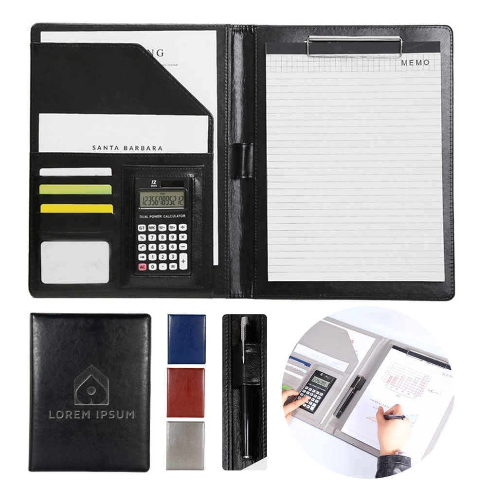 A4 PU Leather Portfolio w/ Calculator Compartments Pad Folio 1