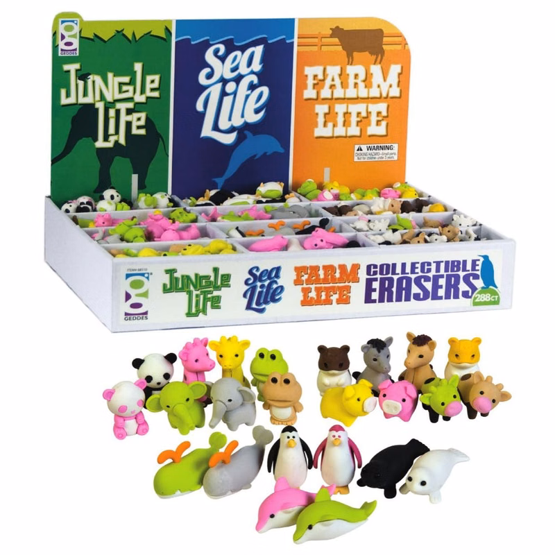 Collectible Pencil Top Erasers - Assorted Animals 288 Count