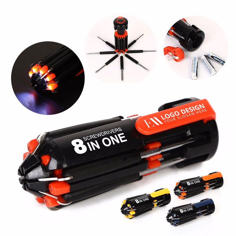 8" 1 Compact Multi-Bit Screwdriver Kit With LED Light