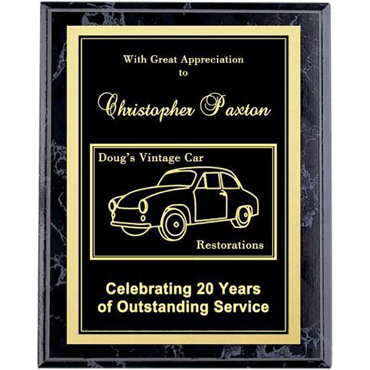 USA Black Marbled Finish Double Plate Engraved Award Plaque 1