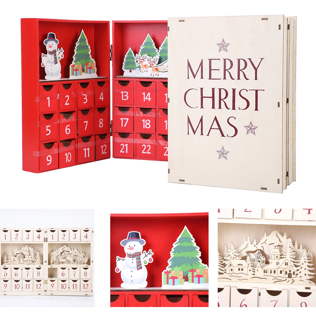 Christmas Wooden Advent Calendar Book with Drawers 1