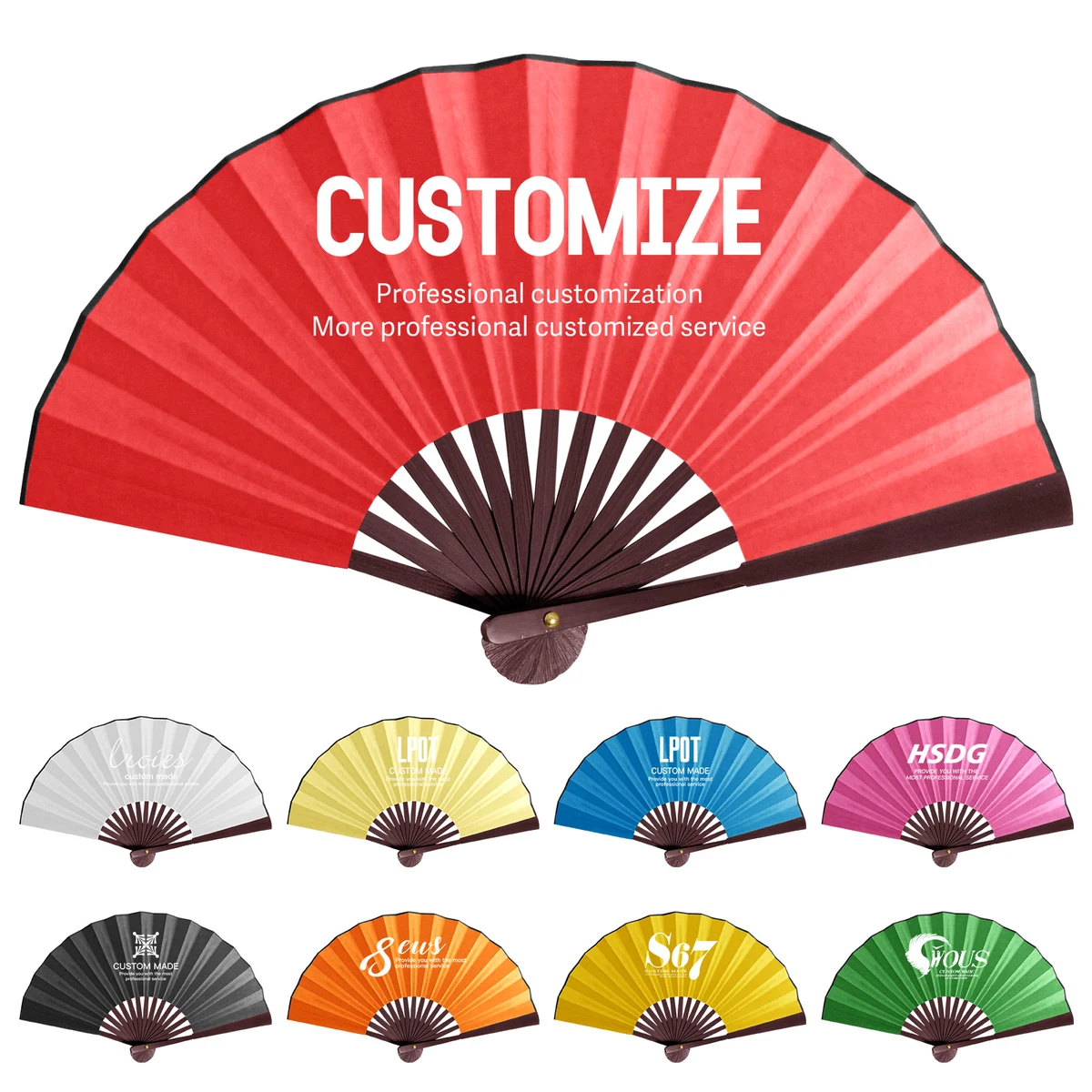 13''L Spun Silk Cloth Bamboo Fan 1