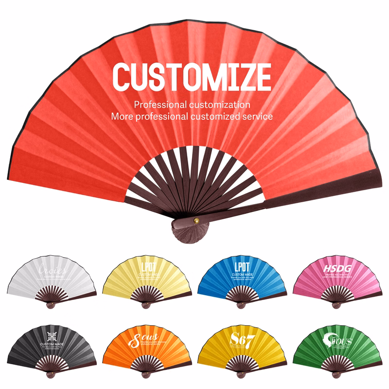 13''L Spun Silk Cloth Bamboo Fan