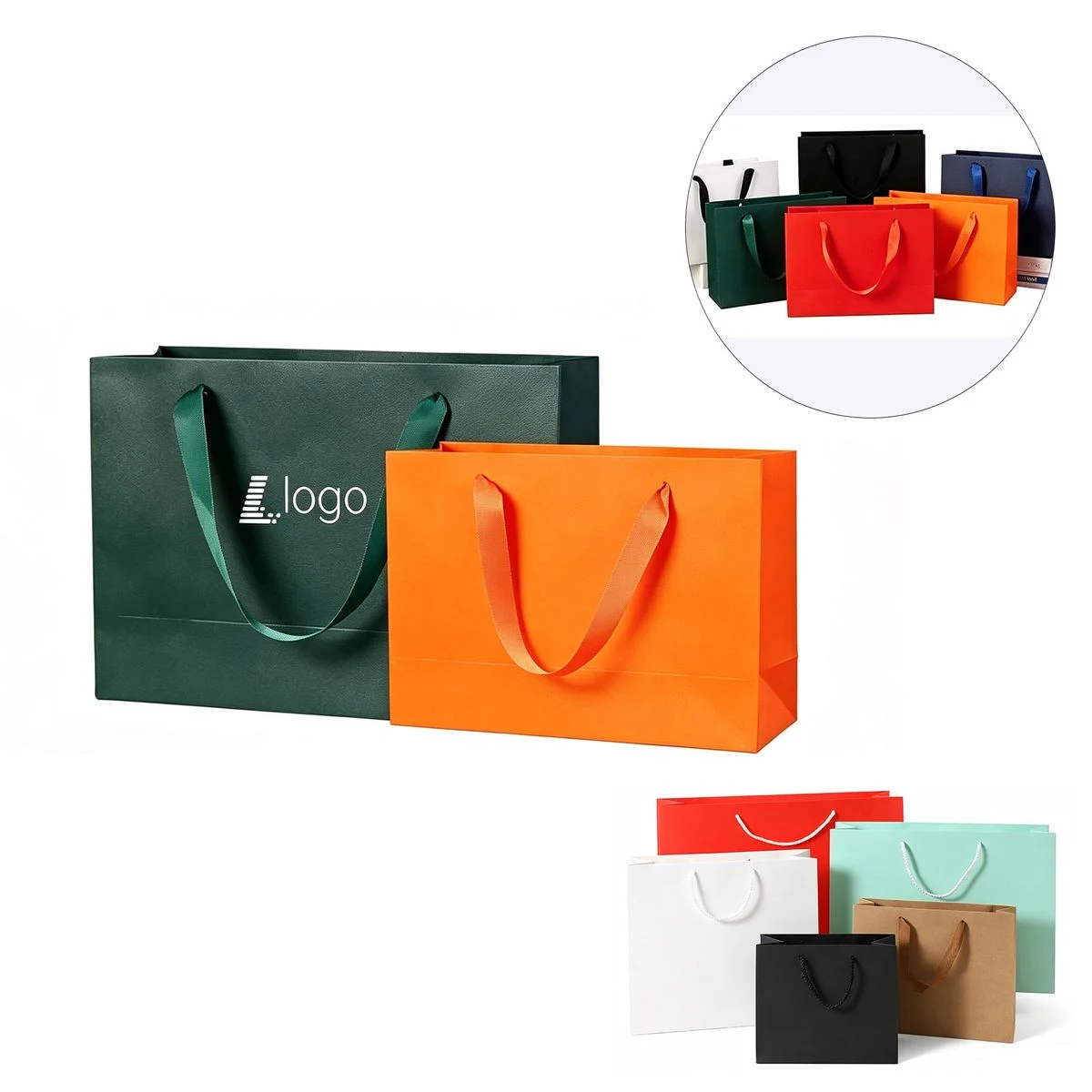 Shopping Bags with Multi Colors Support Custom (White Kraft Paper) 1
