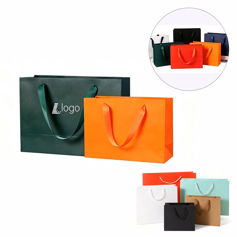 Shopping Bags with Multi Colors Support Custom (White Kraft Paper)