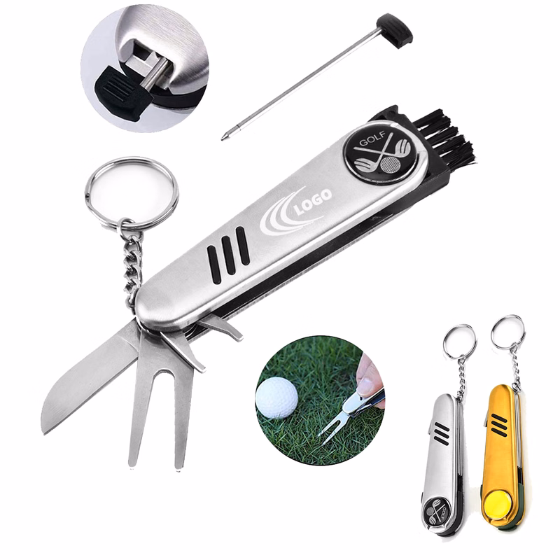 7-in-1 Stainless Steel Golf Tool with Key Ring and Multiple Functions
