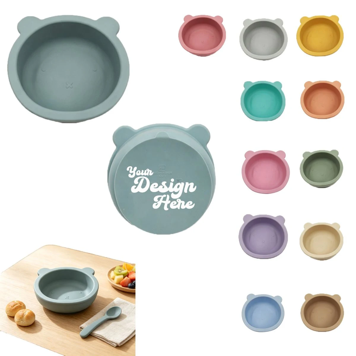 Silicone Baby Bowl with Suction Base and Bear Design 1