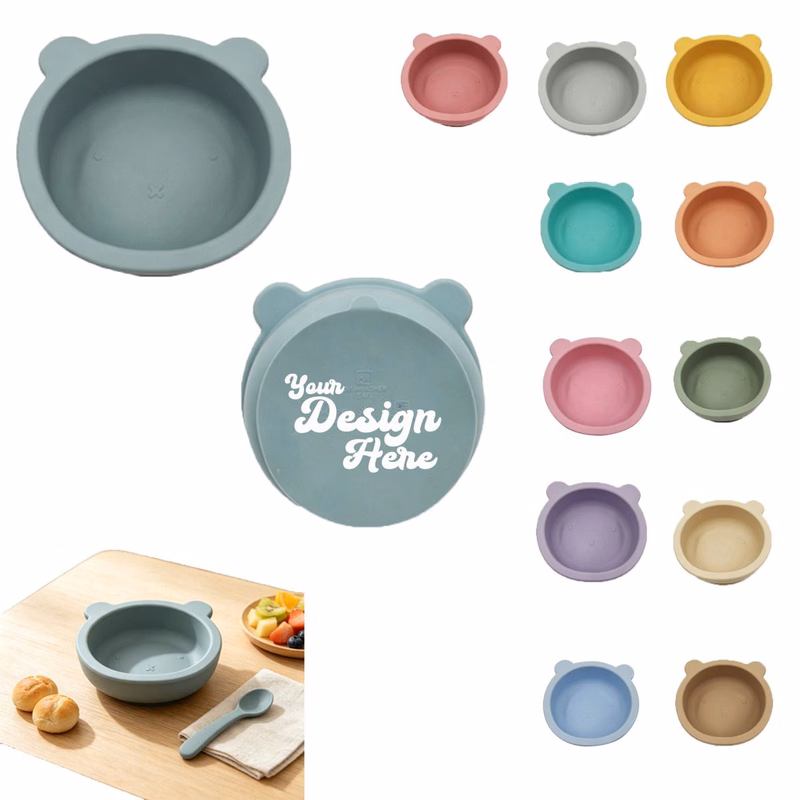 Silicone Baby Bowl with Suction Base and Bear Design