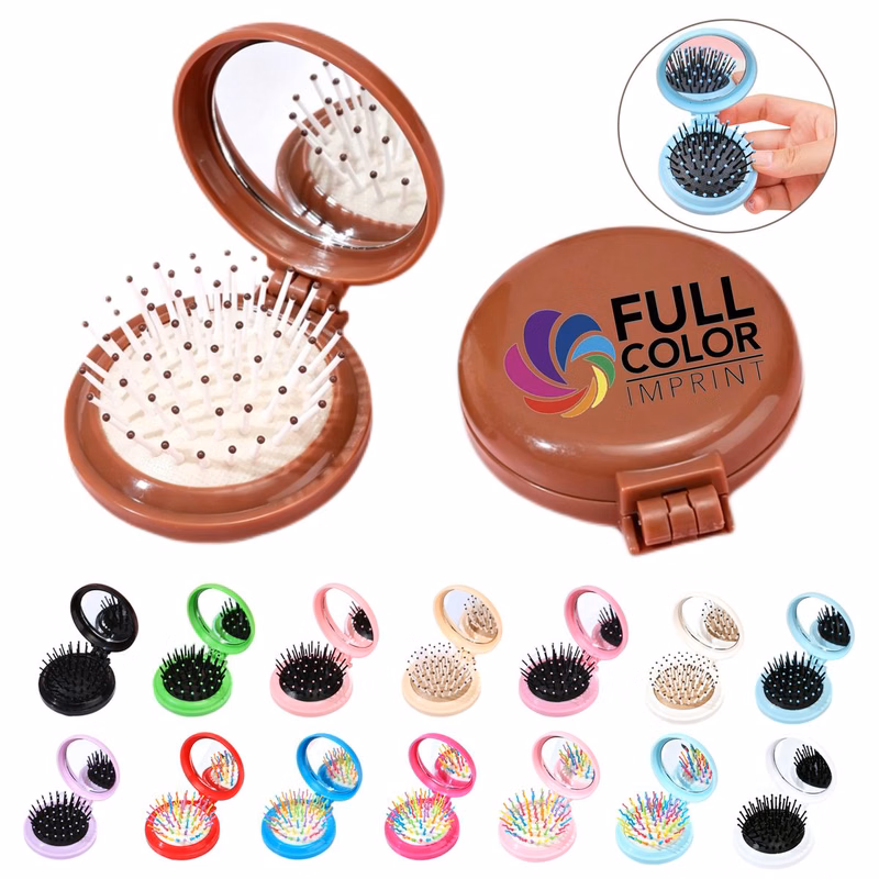 Portable Folding Hair Brush with Mirror MOQ 10