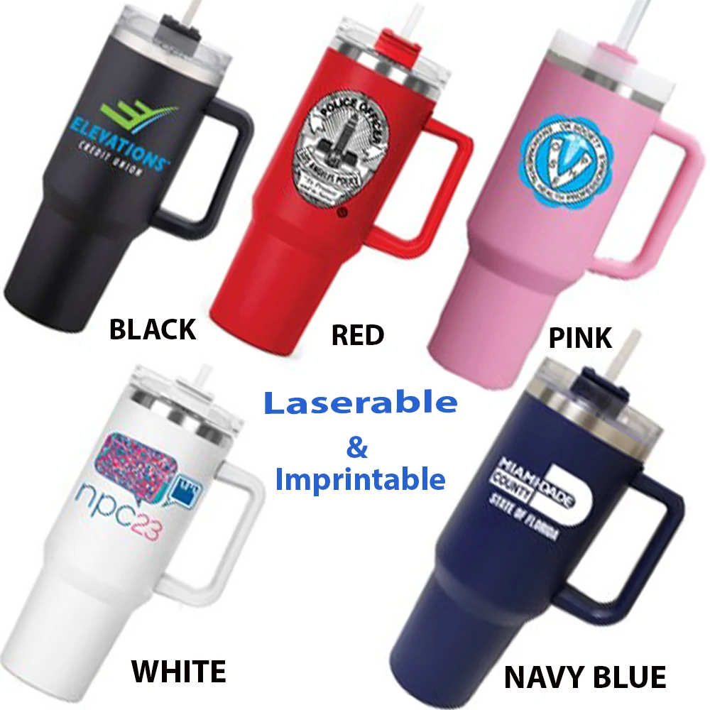 Matte 40 Oz. Stainless Steel Insulated Mug w/Straw Lid 1