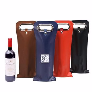 PU Leather Wine Bag With Buckle And Metal Handle