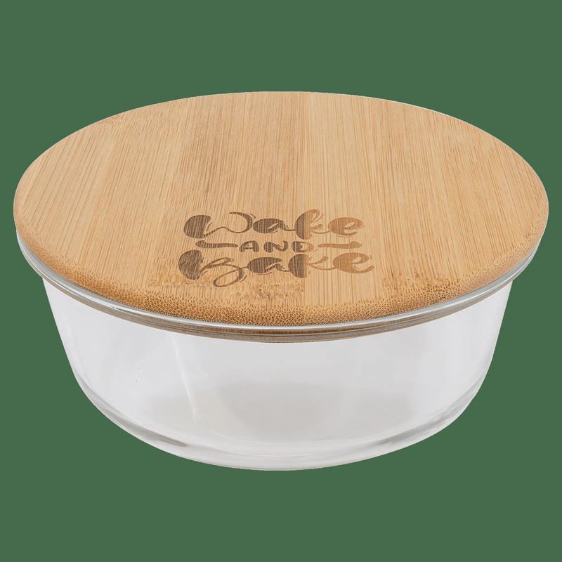 32 oz Clear/Bamboo Round Glass Container with Lid