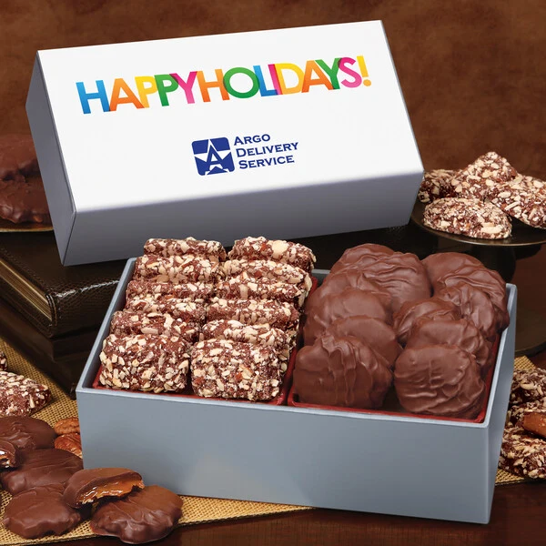 Toffee & Pecan Clusters in Gift Box with Happy Holidays Sleeve 1