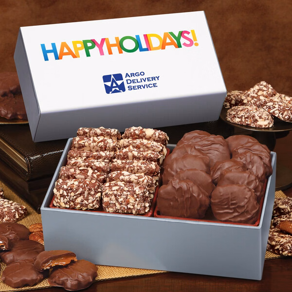 Toffee & Pecan Clusters in Gift Box with Happy Holidays Sleeve