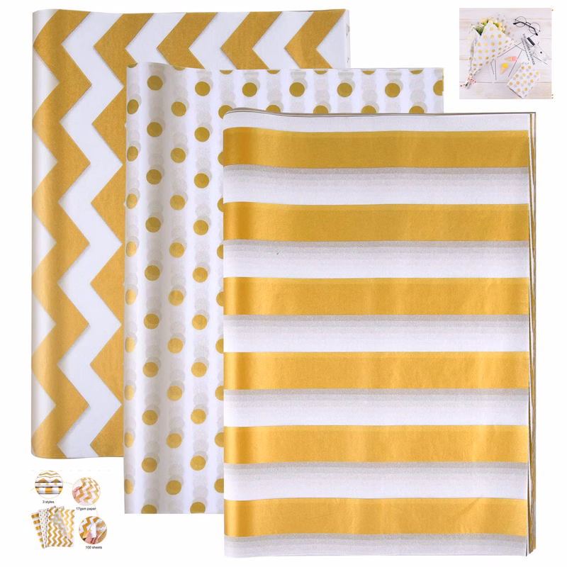 100 Pcs Gold White Tissue Paper
