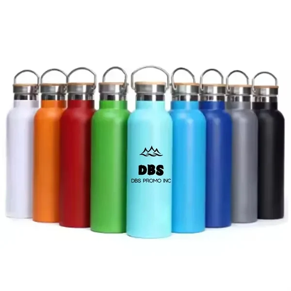 20-Ounce Vacuum Bottle with Bamboo Lid, custom water bottle with logo imprint 1