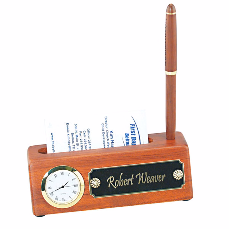 Rosewood Business Card Holder/Clock