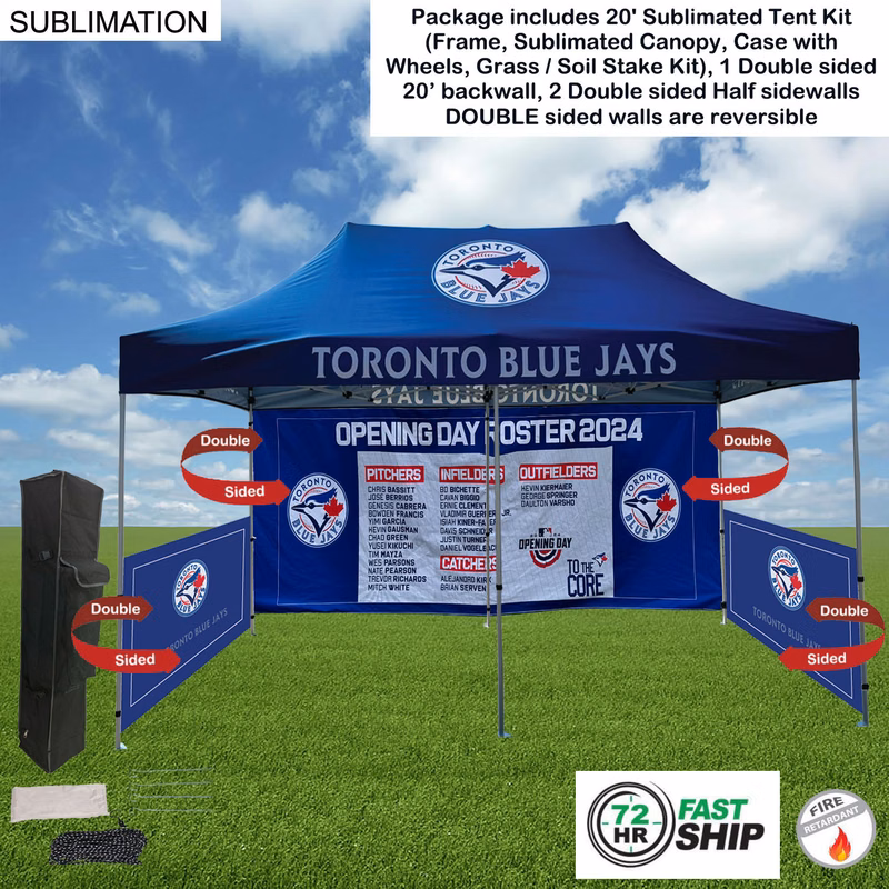 72Hr Fast Ship - 20' Sublimated Tent Kit, DOUBLE sided 20' backwall, 2 DOUBLE side half sidewall