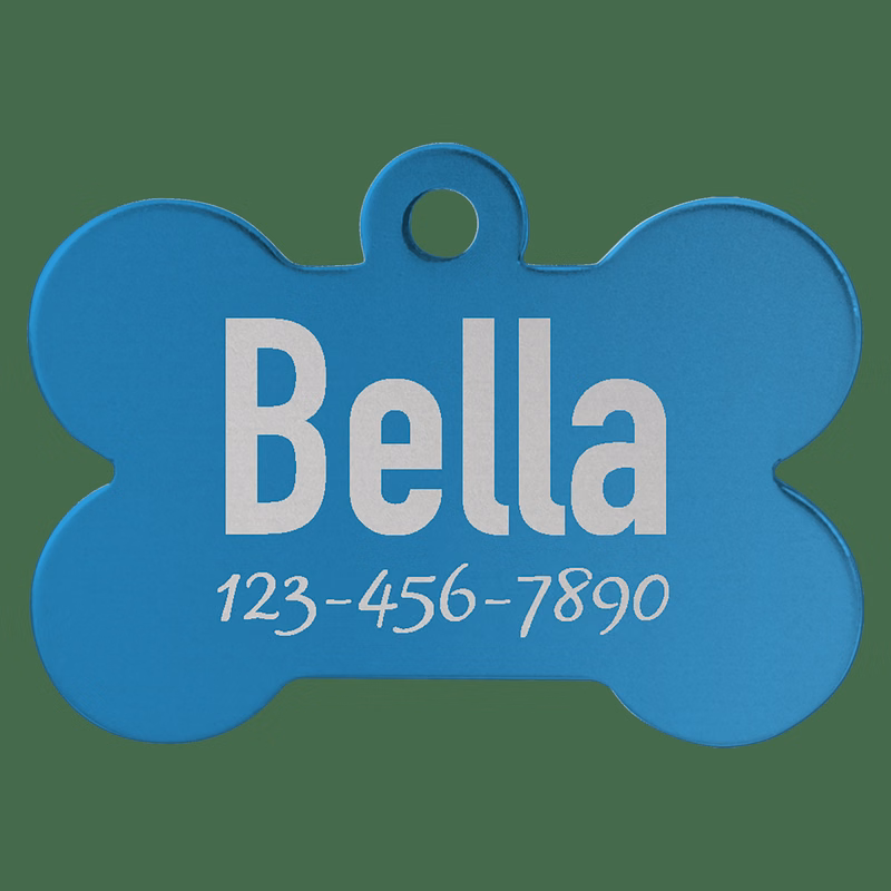 1 1/4" x 3/4" Blue Anodized Aluminum Bone Pet Tag