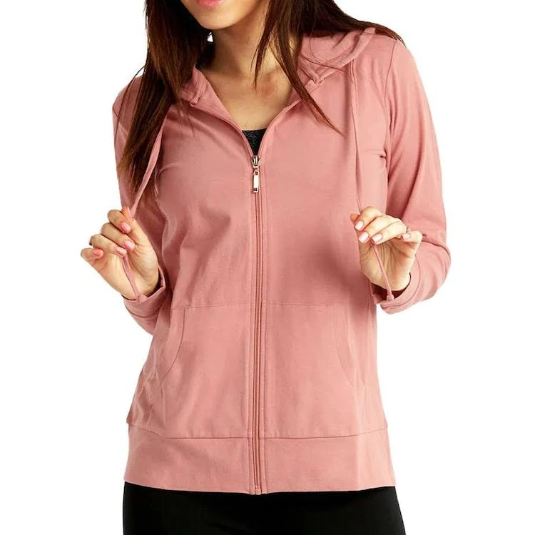 Women's Jersey Zip-Up Hoodie Jackets - Large Mauve Rose 1