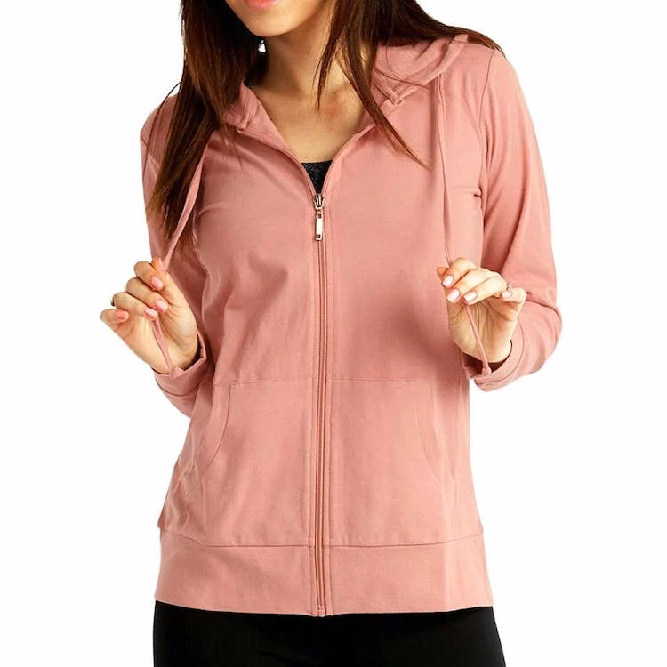 Women's Jersey Zip-Up Hoodie Jackets - Small Mauve Rose