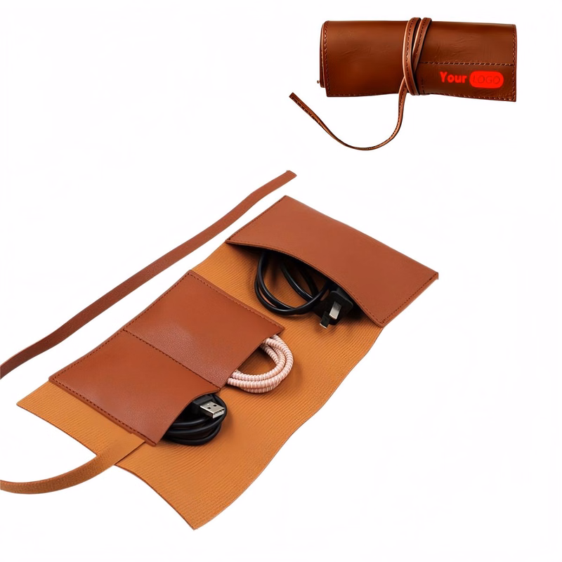 Roll-Up PU Leather Tech Organizer Pouch