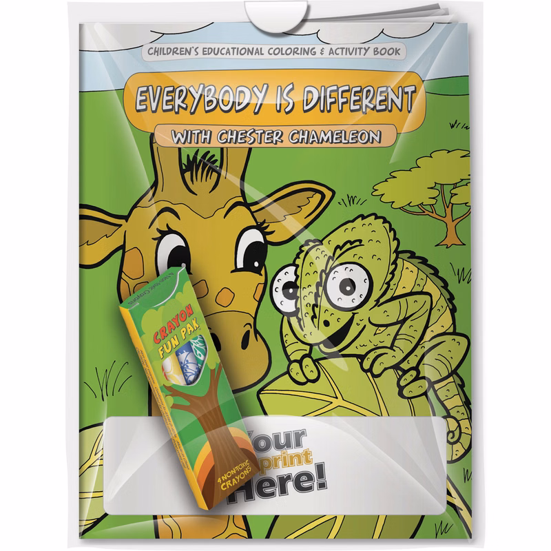 Combo Pack - CB1046 Coloring Book & 4-Pack of Crayons (Imprinted) in a Poly Bag