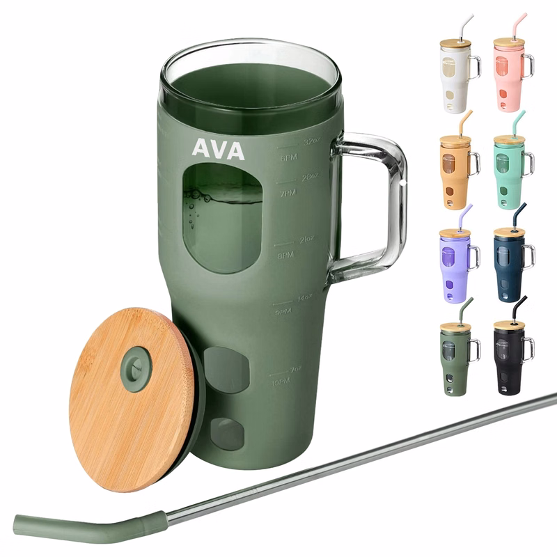 32oz Glass Cup w/ Silicone Cover
