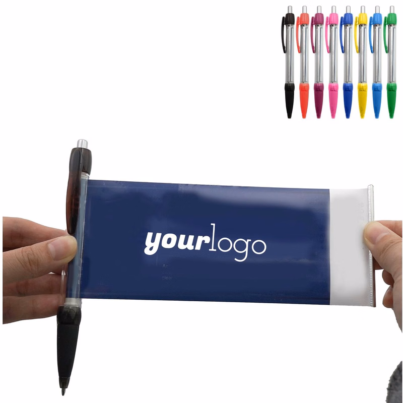 Clear Barrel Pull Out Banner Writing Pen
