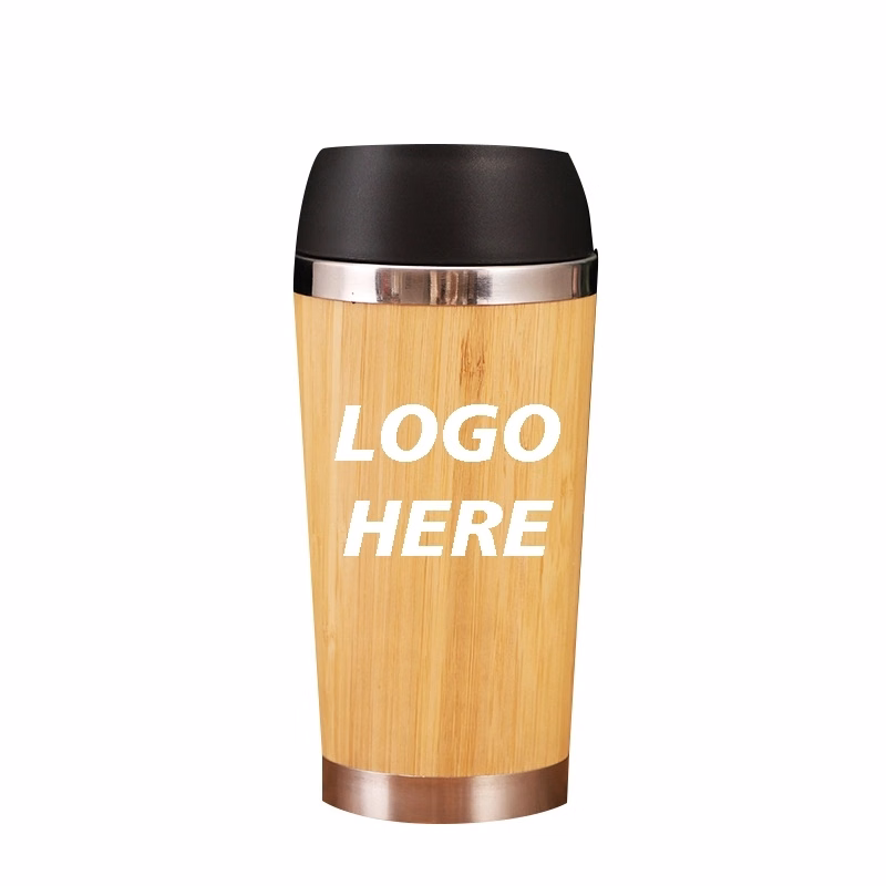 Custom 14 oz Insulated Bamboo Travel Tumbler With Lid