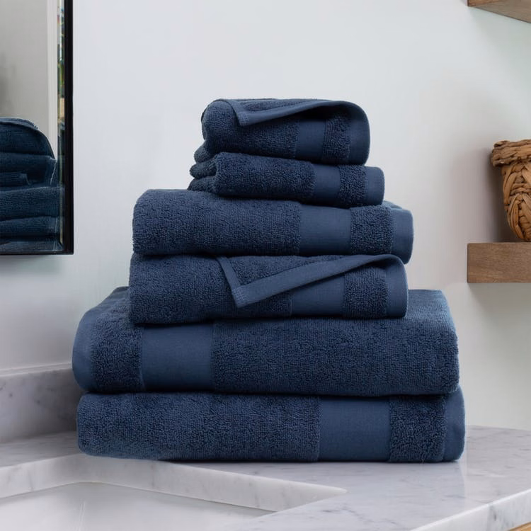Bath Towel Sets - Navy 6-Piece 100% Cotton Ultra Soft