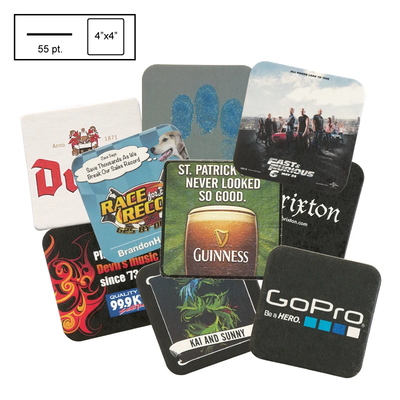 4" Square Medium Weight Pulpboard Coaster 1