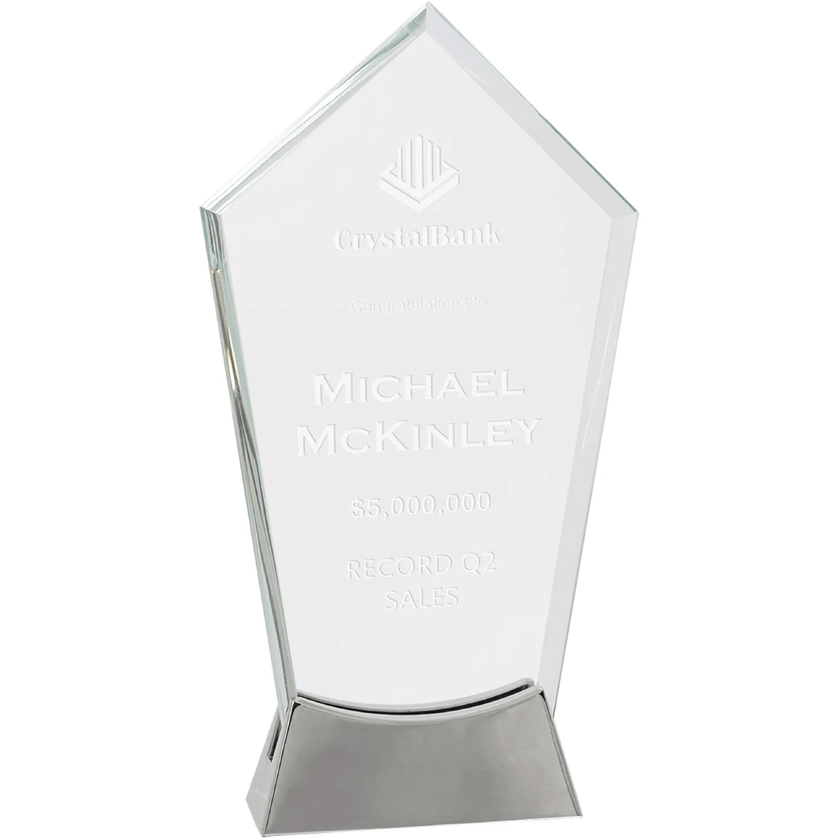 9 1/4" Clear Peak Platinum Glass Award w/ Metal Base 1