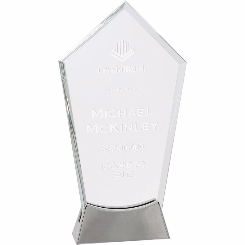 9 1/4" Clear Peak Platinum Glass Award w/ Metal Base
