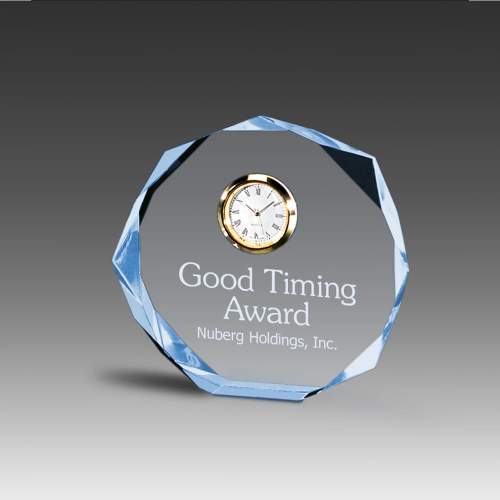 Freestanding Octagonal Bevel Award w/Clock 1