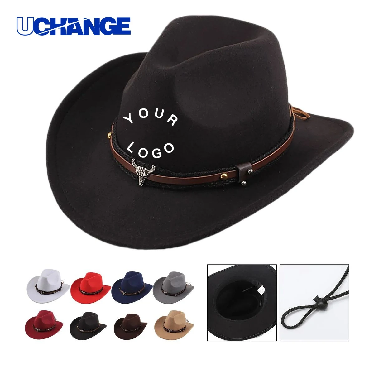 Western Style Cowboy Felt Hat Headwear with Classic Crown 1