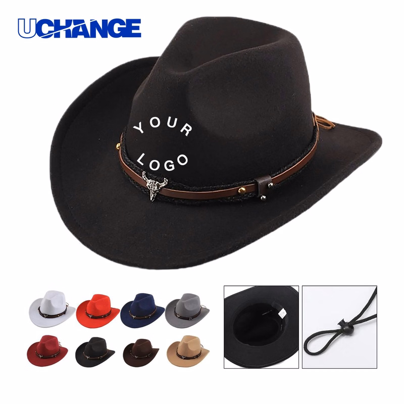 Western Style Cowboy Felt Hat Headwear with Classic Crown