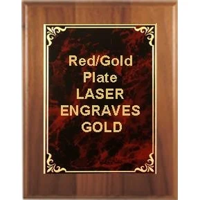 6" x 8" Cherry Finish Plaque with a Red/Gold Aluminum High Relief Plate 1