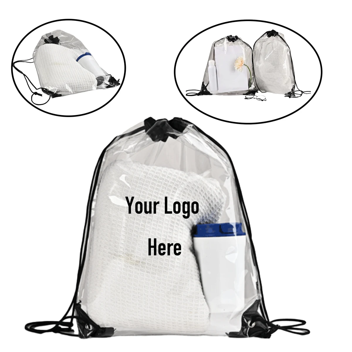 Waterproof Transparent Plastic Backpack Drawstring Bag 1